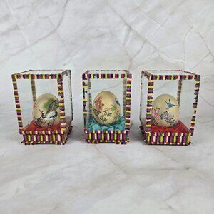 Set of 3 Handpainted Eggs in Individual Boxes Asian Design Hand Painted Vintage